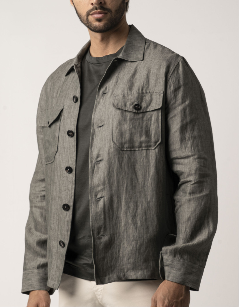 Castello d'Oro Green Linen Safari Jacket Over-shirt  image